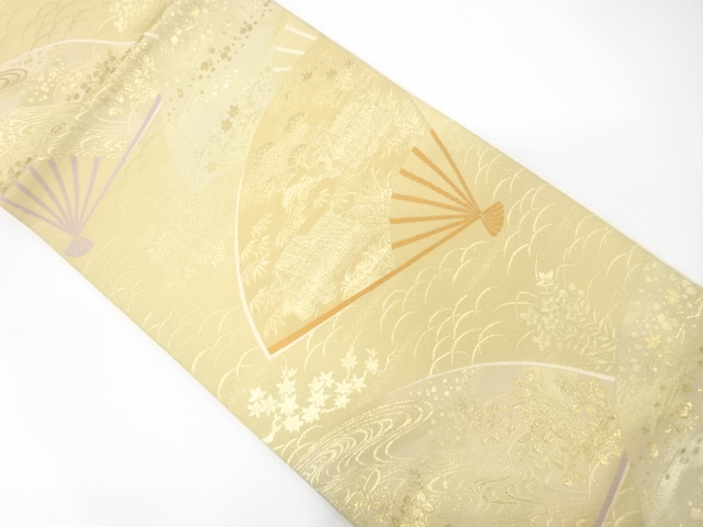 JAPANESE KIMONO / ANTIQUE FUKURO OBI / SILK / WOVEN FOLDING FAN PATTERN